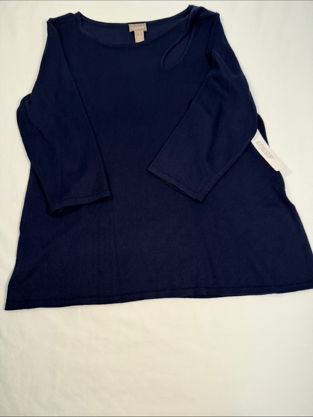 Chicos Woman's 8 Touch of Cashmere Twist Neck Pullover Knit Top Navy Blue